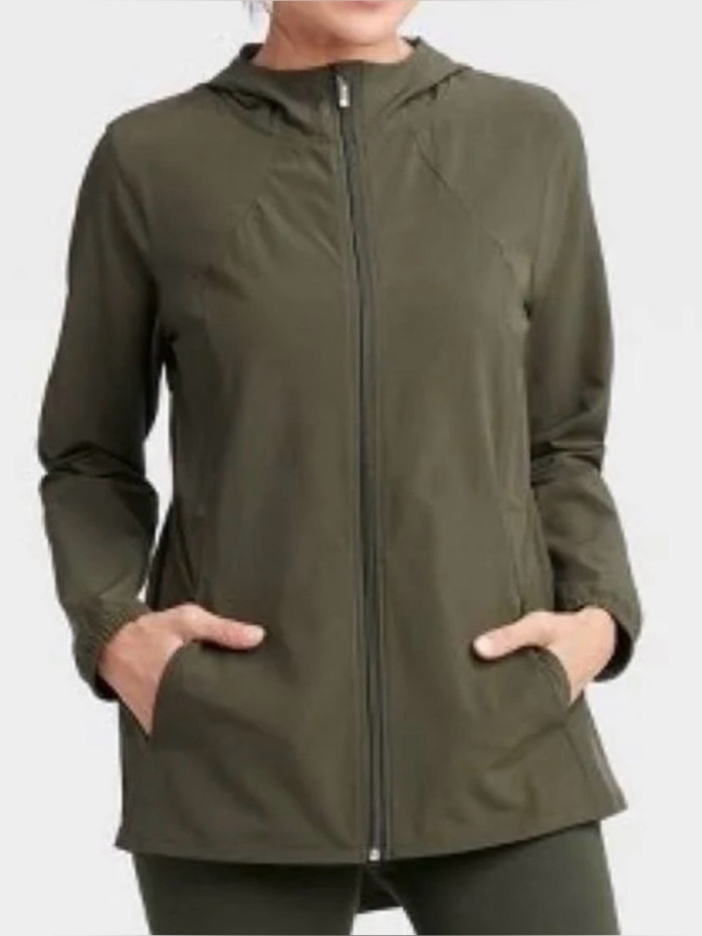All in Motion Anorak Full Zip Hooded Jacket in Olive Green Size Medium